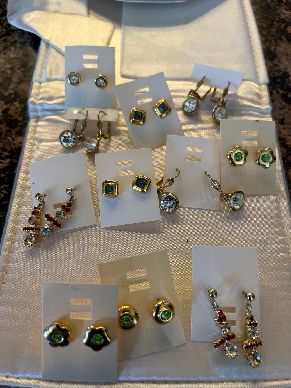 Gold-Tone Earrings Set with Green and Clear Stones — Women's Jewelry ear rings